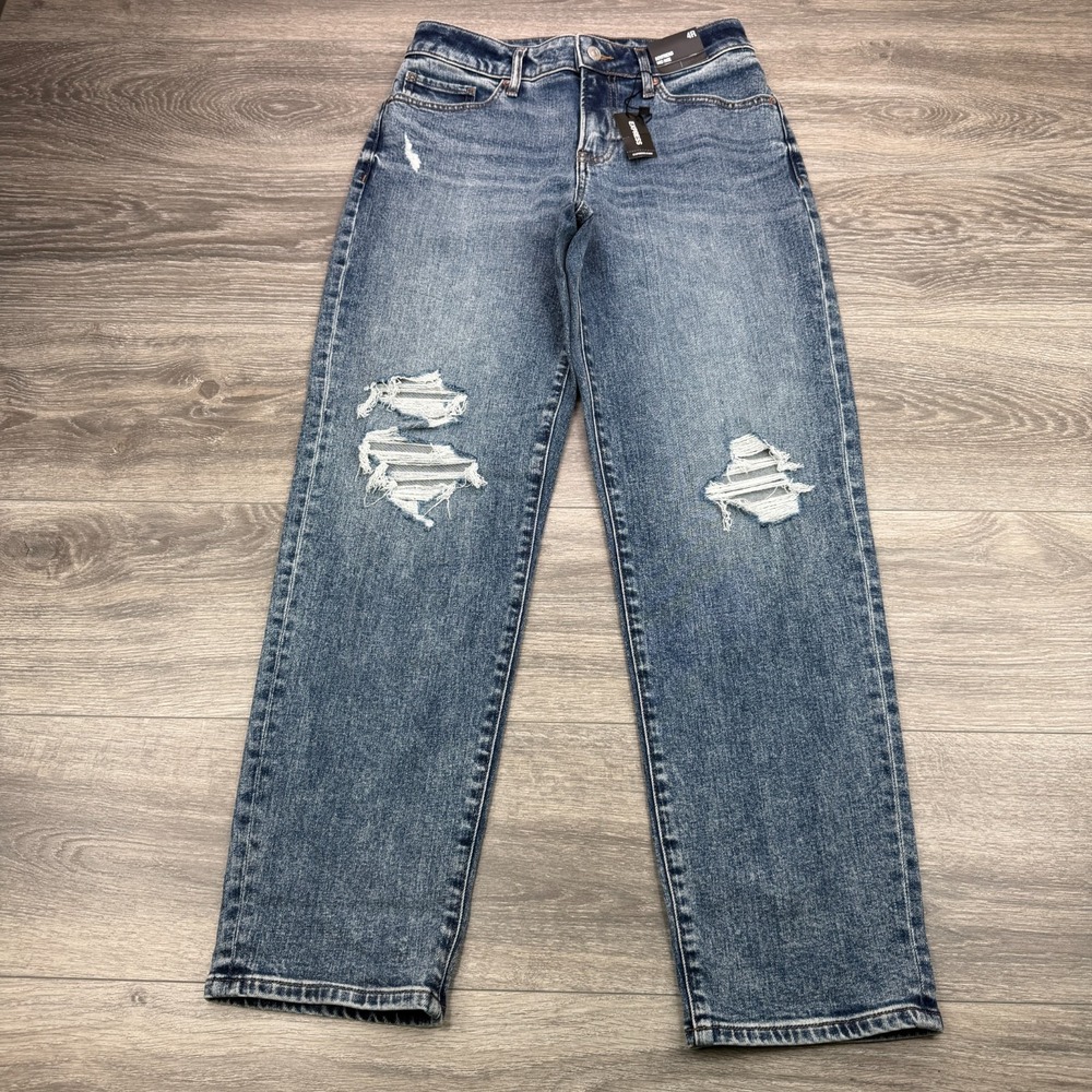Express Jeans Women 4R 27 Blue Boyfriend Mid Rise Distressed Ripped Straight 90s